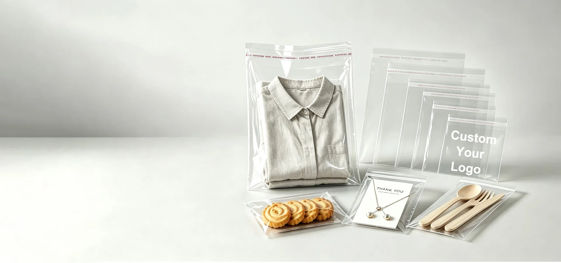 Custom plastic packaging for clothing and food